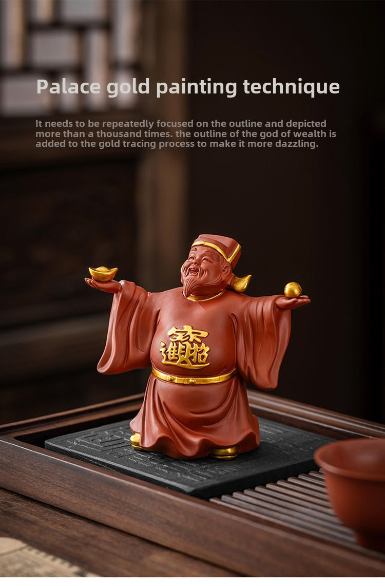 New original purple sand God of Wealth tea pet small ornaments to attract wealth and can be raised tea ceremony accessories tea table tea table decorations