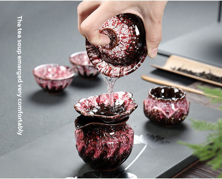 Kung Fu tea set household complete set office reception Jianzhan kiln change Jun kiln living room teapot tea cup simple