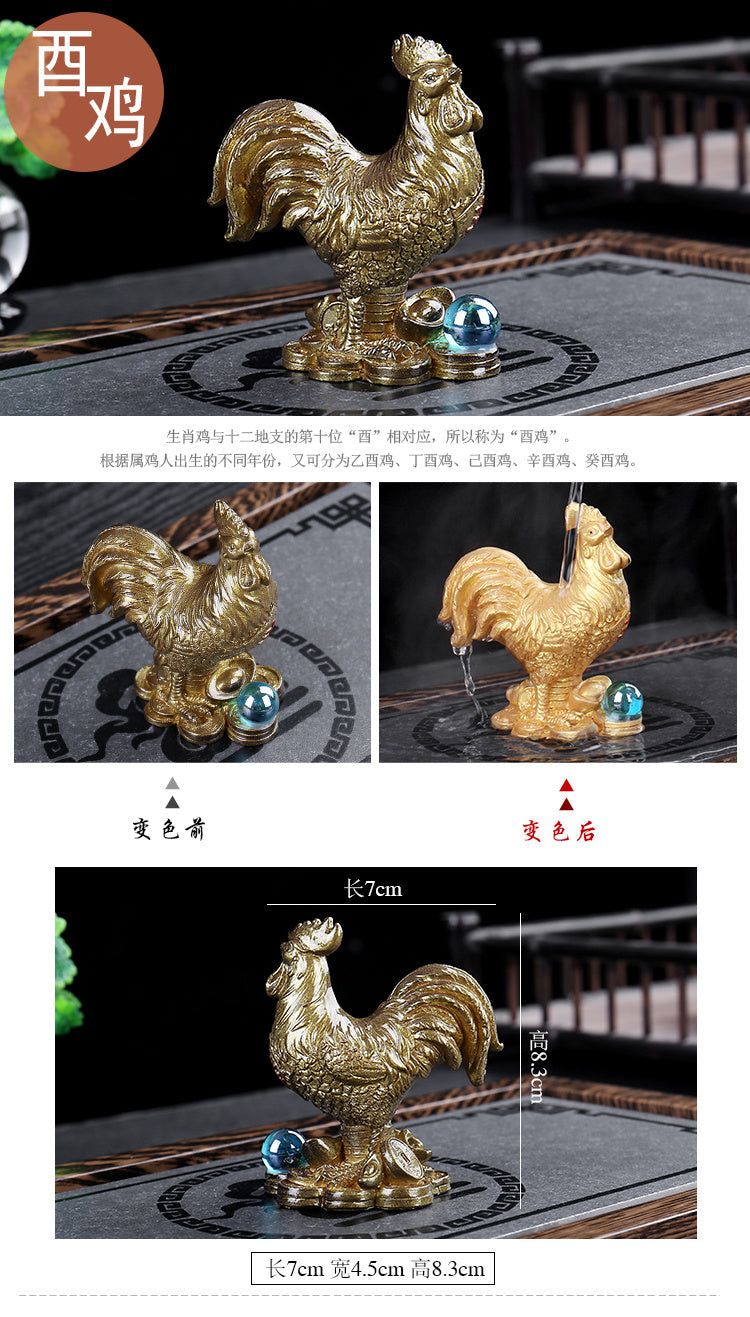 Color changing twelve zodiac animals tea pet ornaments lucky tea toys animal rat ox tiger rabbit dragon snake horse sheep monkey chicken dog pig