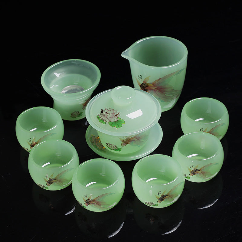 Chinese tea set glass good luck tea set a set of household tea cups ceramic Chinese style gift office a complete set