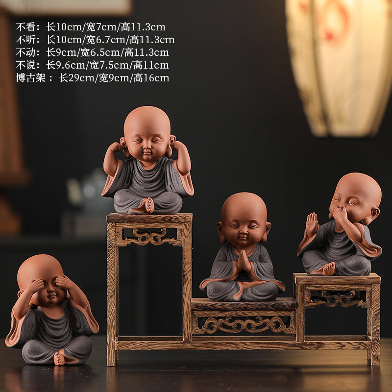 Chinese Zen Three Little Monks Cute Characters Ceramic Home Furnishings Office Desktop Zen Tea Pet Furnishings