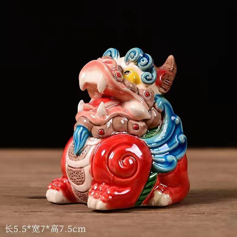 Ceramic Chinese Style Lucky Pixiu Home Decor Living Room Ornament Jiaozitao Tianlu Auspicious Beast Office Desk Opening Decoration Gift