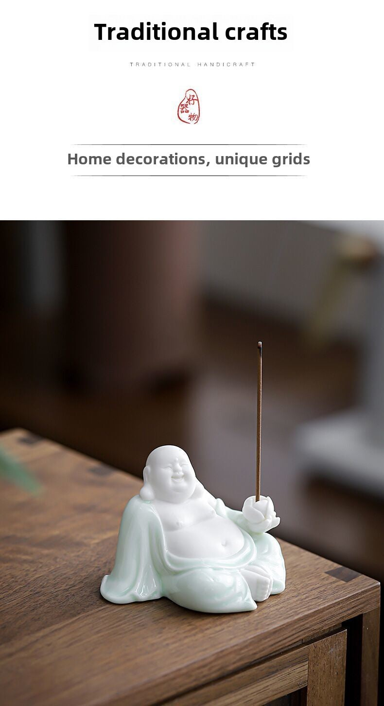 [Exquisite Ceramics] Dehua White Porcelain Maitreya Buddha Zen Tea Pet Ornaments Little Monk Tea Tray Tea Ceremony Supplies Accessories Car Decoration Supplies