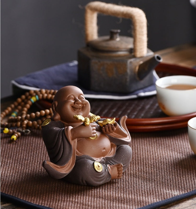 New Chinese Zen ceramic Maitreya Buddha ornaments living room porch desk Buddha statue decoration tea room desktop tea pet