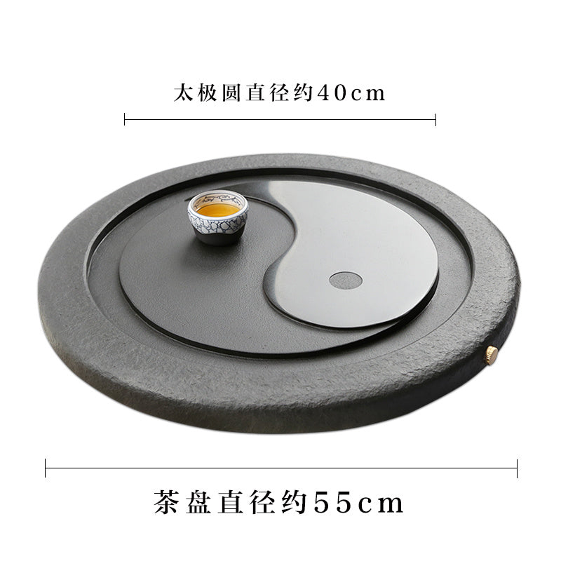 Tai Chi Bagua Wujin Stone Tea Tray Natural Raw Stone Round Stone Tea Sea Tea Set Home Integrated Stone Tea Tray Dual Use