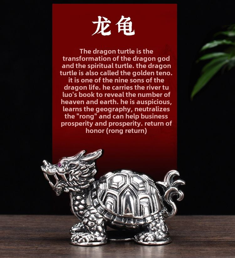 Silver Age 999 Pure Silver Dragon Turtle Tea Pet Creative Ancient Mythical Beast Lucky Xuanwu Tea Pet Personalized Tea Table Decoration