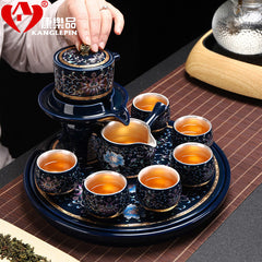 [Kaolin material] Enamel handmade ceramic silver-plated tea set 999 silver automatic tea set Kung Fu teacup tea brewing household teapot