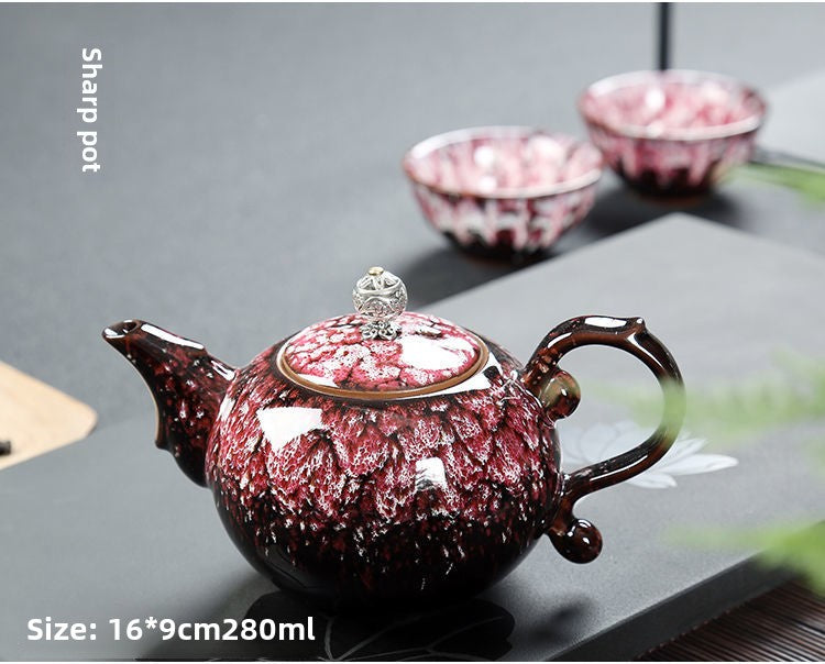 Kung Fu tea set household complete set office reception Jianzhan kiln change Jun kiln living room teapot tea cup simple