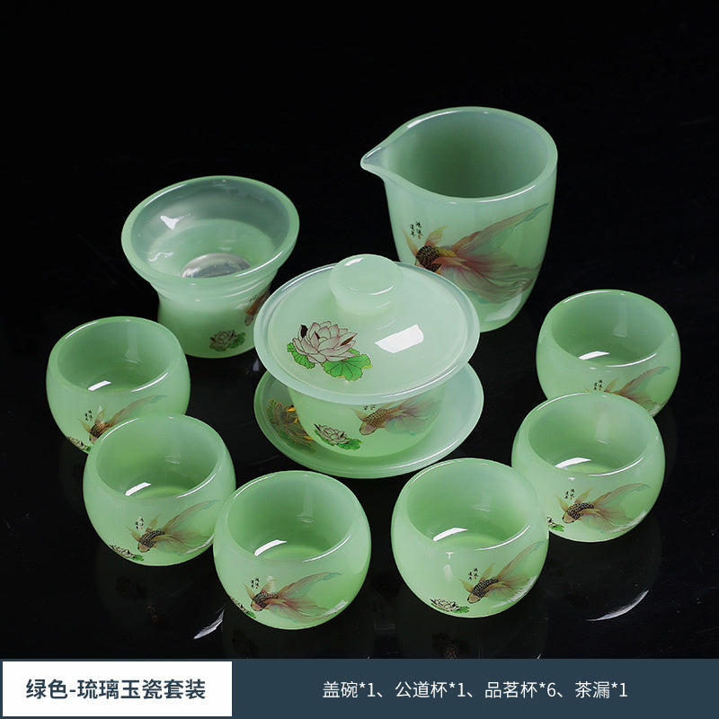 Chinese tea set glass good luck tea set a set of household tea cups ceramic Chinese style gift office a complete set