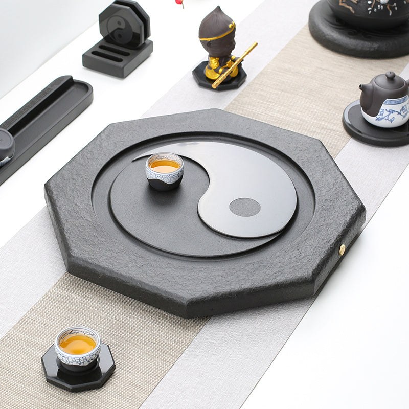 Tai Chi Bagua Wujin Stone Tea Tray Natural Raw Stone Round Stone Tea Sea Tea Set Home Integrated Stone Tea Tray Dual Use