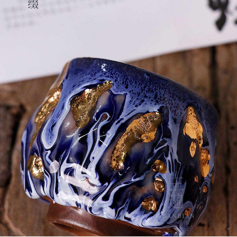 Mingzhuo Japanese style 24K gold crackle pure handmade Shino ware master cup tea cup tea tasting ceramic kung fu tea cup