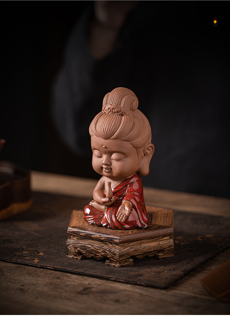 Zen purple sand small Tathagata tea pet ornaments boutique can be raised ceramic small Buddha statue tea toy tea tray tea table tea ceremony accessories