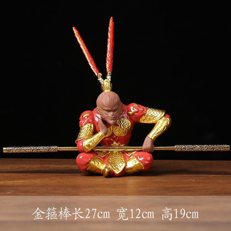 [The golden hoop can be removed] White porcelain fighting Buddha Monkey King Sun Wukong ornaments home porch living room wine cabinet decoration tea tray tea pet