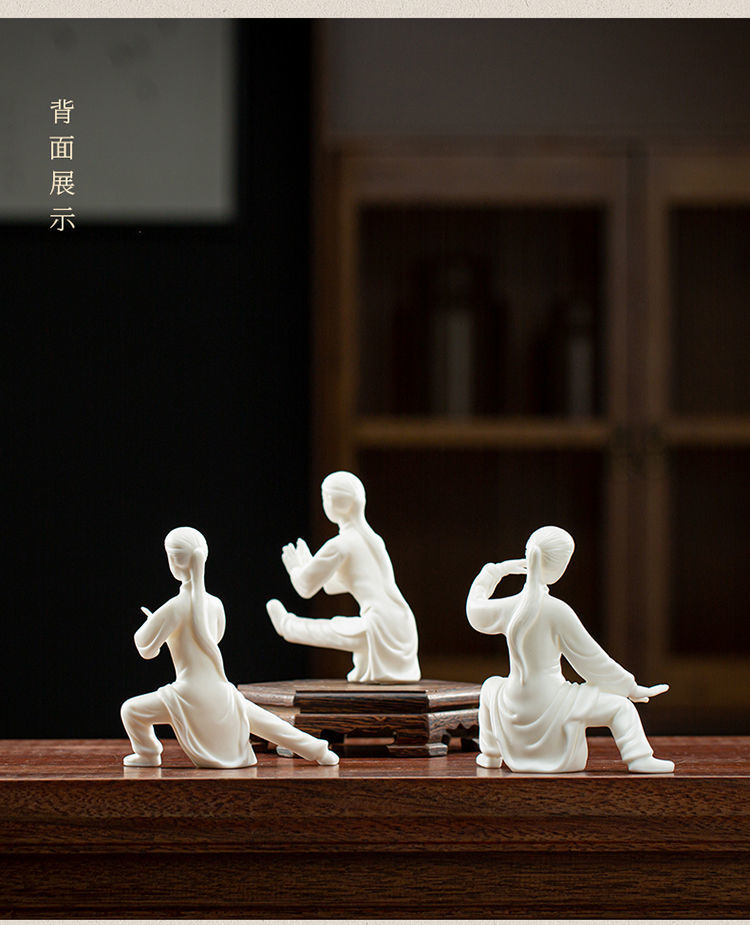 Yuxuan Zen white porcelain tea pet ornaments Tai Chi figure shape tea set accessories tea toys tea table tea art decoration