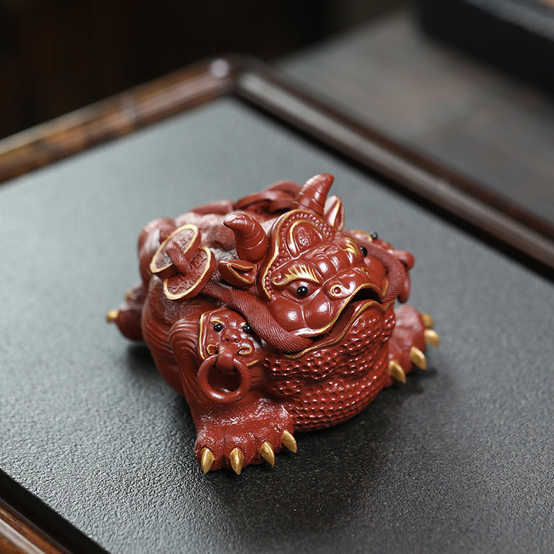 Purple sand Yixing Jinchan tea pet fortune ornaments handmade tea set toad Dahongpao tea table boutique can be raised