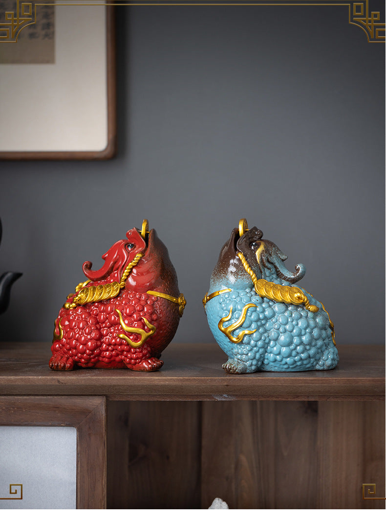 Dehua living room red ceramic golden toad opening business fortune three-legged toad large office porch crafts ornaments