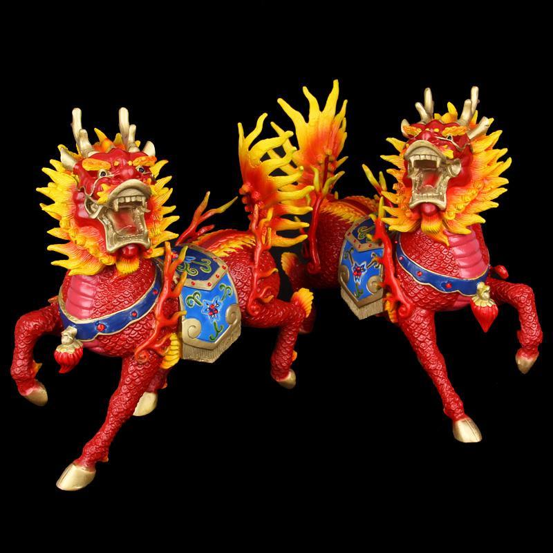 Painted fire unicorn ornaments copper unicorn ornaments a pair of brass crafts home porch living room decoration