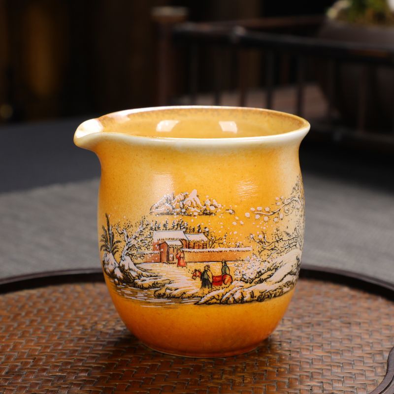 [Exquisite craftsmanship] Antique wood-fired Kung Fu tea set home office hand-painted tea cups and lids ceramic gift box high-end