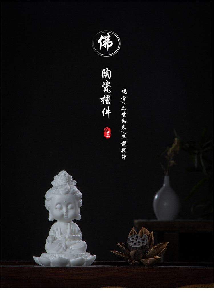 White porcelain lotus Guanyin Buddha statue ornaments car accessories personality Zen Tathagata Buddha tea pet tea ceremony tea play decorations