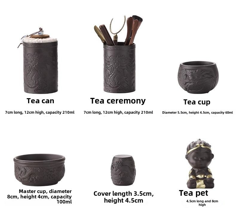 Longteng Sihai luxury purple sand tea set household tea tray office reception Kung Fu teapot covered bowl teacup