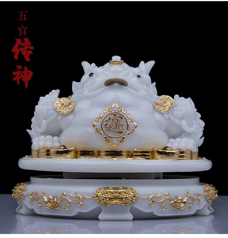 Overlord Golden Toad Ornaments White Marble Fortune-bringing Golden Toad Golden Cicada Rotatable Office Store Opening Gift Ornaments