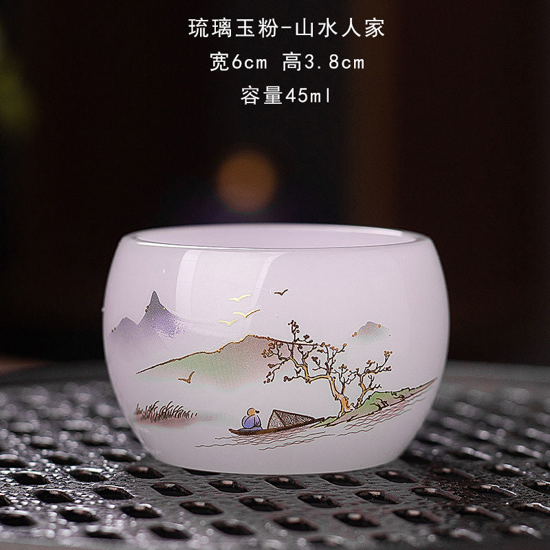 New hand-made silver-inlaid glazed jade white dragon and phoenix host tea cup single creative tea cup jade porcelain tea cup