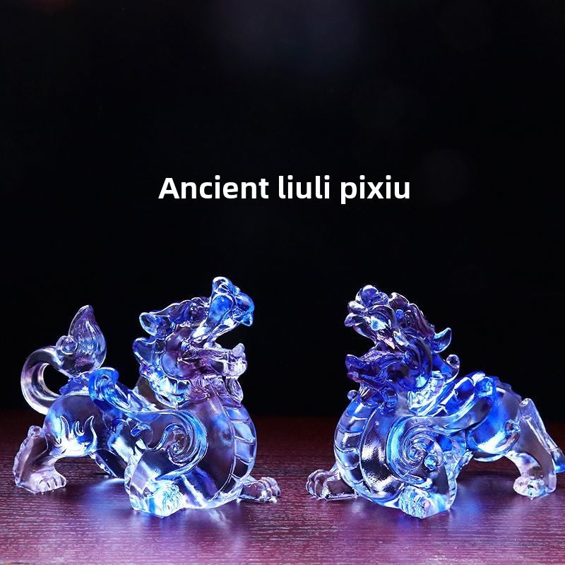 A pair of lucky Pixiu glass ornaments for home shop office living room gift decoration housewarming crafts opening