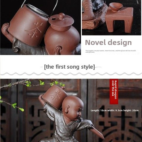 Creative Backflow Incense Kung Fu Monk Tea Master Lazy Tea Strainer Tea Filter Purple Clay Tea Pet Ornament Tea Set Accessories Tea Filter