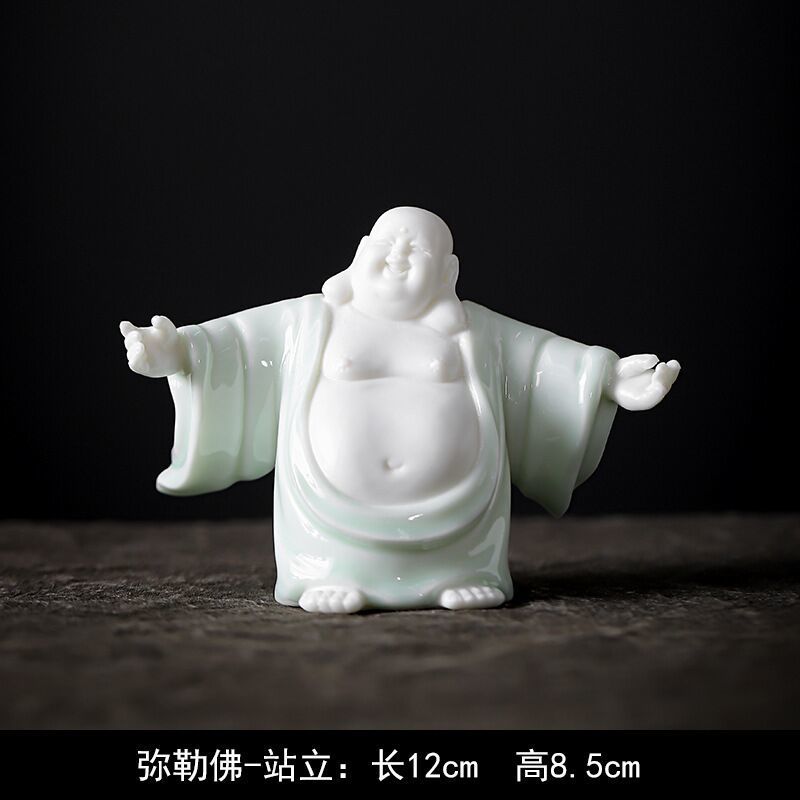 [Exquisite Ceramics] Dehua White Porcelain Maitreya Buddha Zen Tea Pet Ornaments Little Monk Tea Tray Tea Ceremony Supplies Accessories Car Decoration Supplies