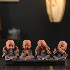 Chinese Zen Three Little Monks Cute Characters Ceramic Home Furnishings Office Desktop Zen Tea Pet Furnishings