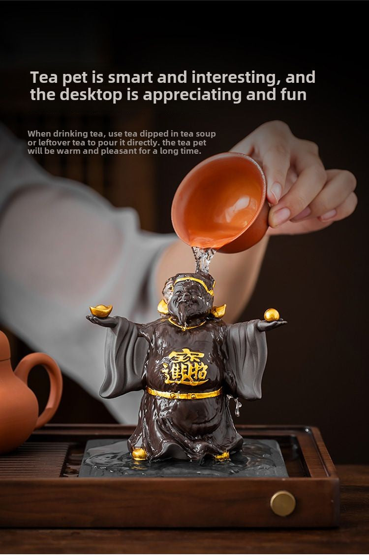 New original purple sand God of Wealth tea pet small ornaments to attract wealth and can be raised tea ceremony accessories tea table tea table decorations