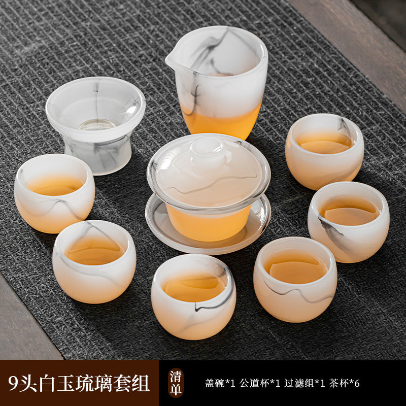 Mutton Fat Jade Porcelain Glass Kung Fu Tea Set 2025 New Light Luxury High-end Home Boutique High-end Tea Cup Set