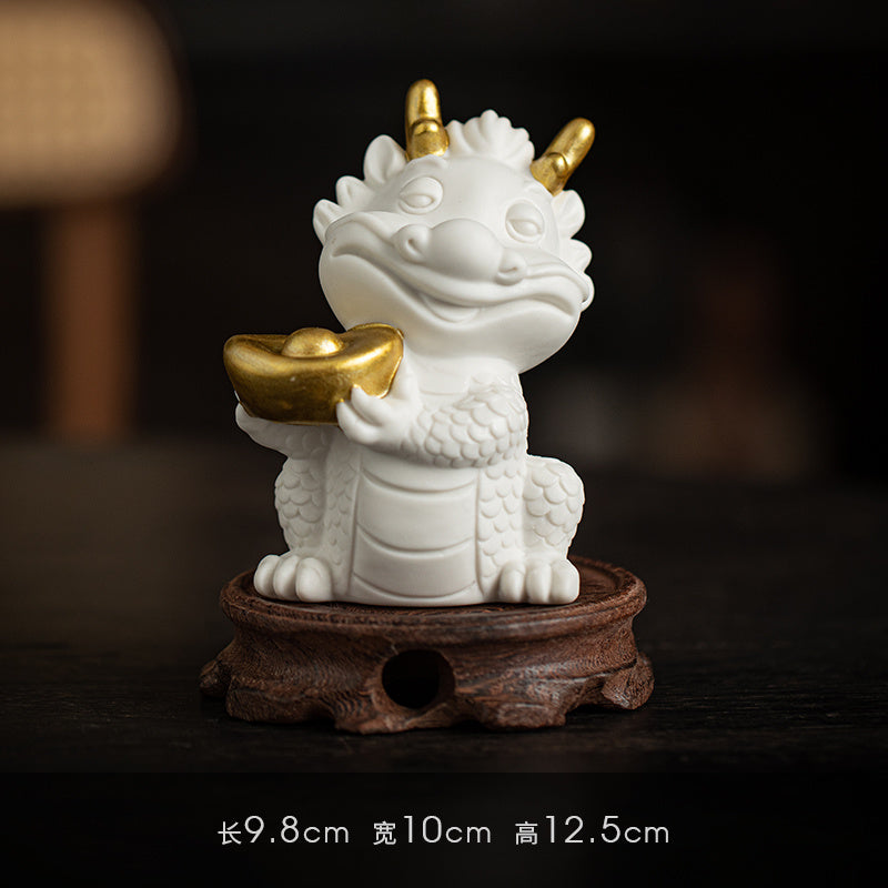 Creative white porcelain cute zodiac dragon tea pet ornaments lucky dragon tea ceremony tea play tea table decoration mascot gift