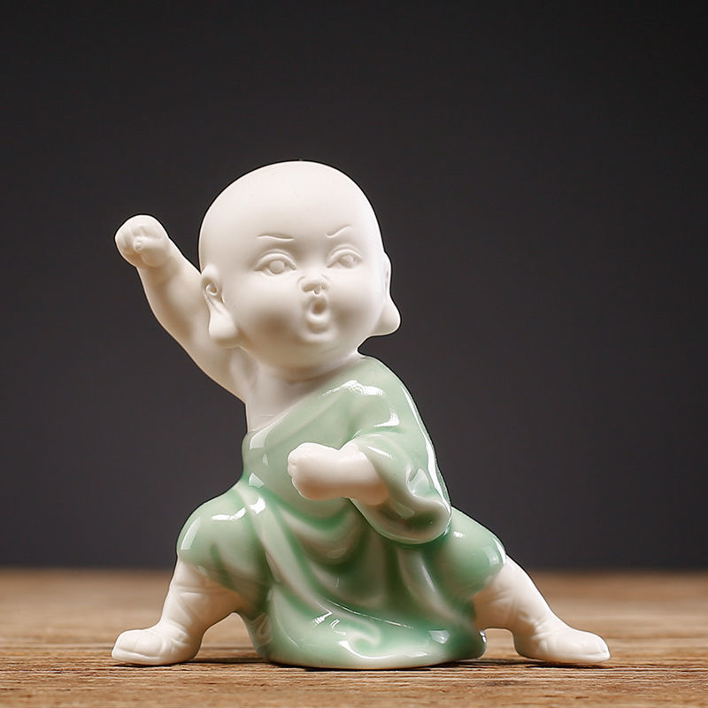 Tea pet ornaments ceramic kung fu little monk boutique can be raised high white porcelain sand mining living room decoration tea utensils table accessories