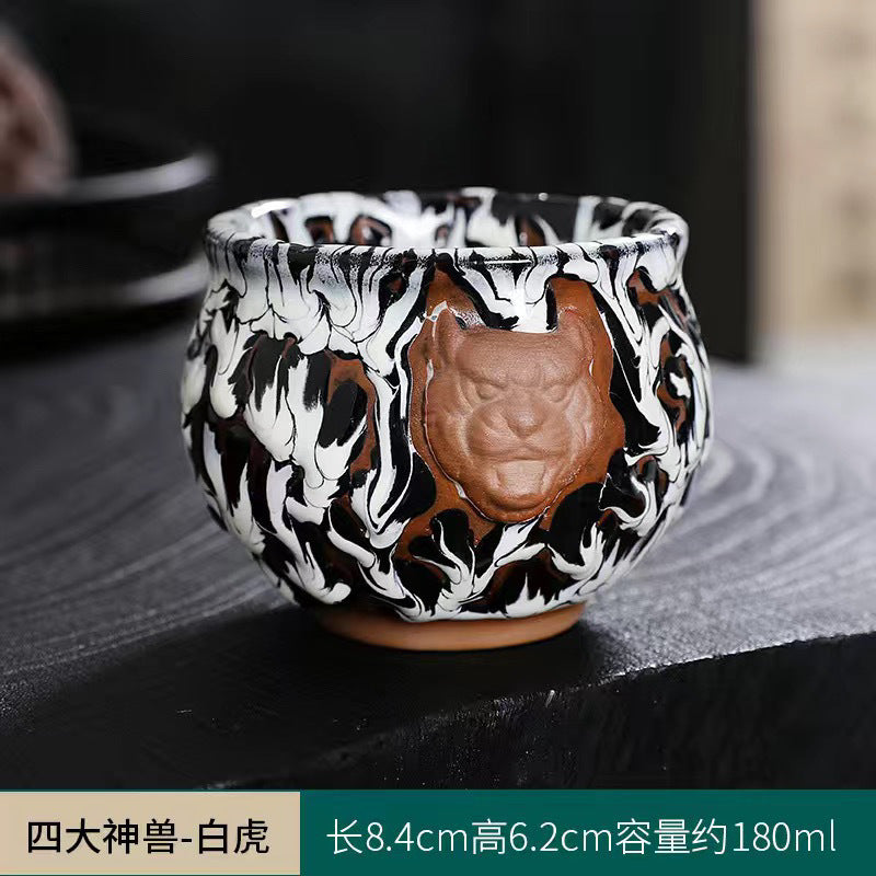 Ceramic Master Kiln Change Kung Fu Tea Set Personal Tea Cup Jianzhan Qinglong Four Tea Cups Mythical Beasts Home Single Cup Tea