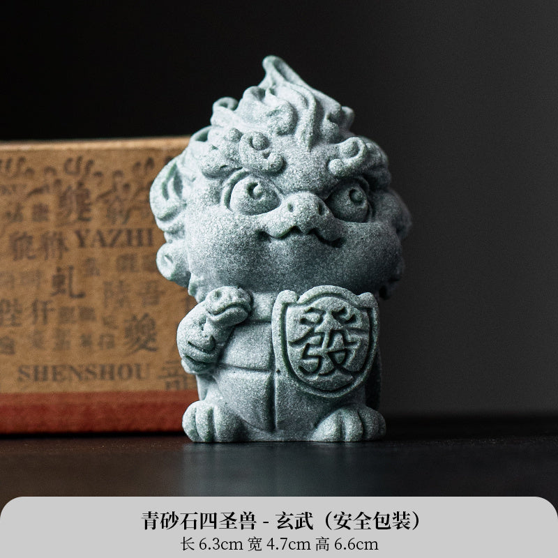 New Chinese style cute healing system fortune-attracting four beasts mascots blue sandstone tea pet ornaments Qinglong desktop decoration