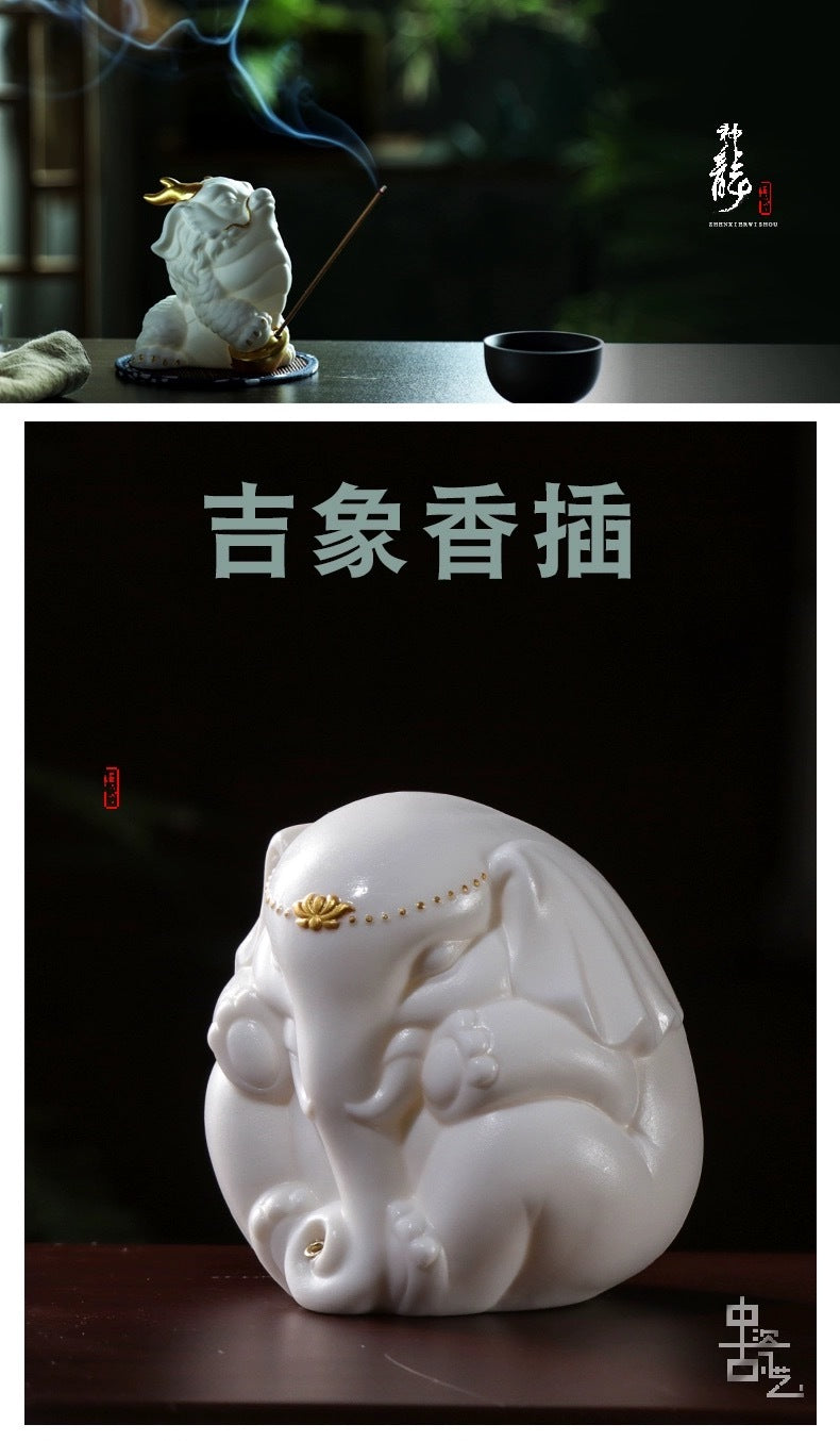 Wukong home Dehua white porcelain Zen incense holder tea table decoration tea pet hand-held pieces play study tea art Zen