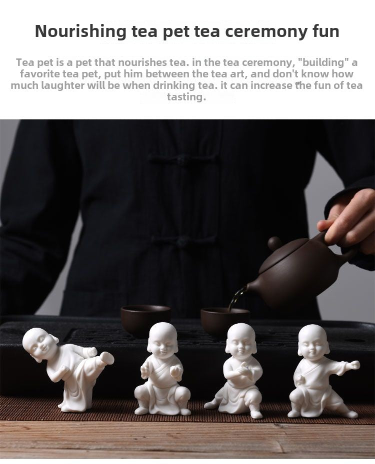 Tea pet ornaments ceramic kung fu little monk boutique can be raised high white porcelain sand mining living room decoration tea utensils table accessories