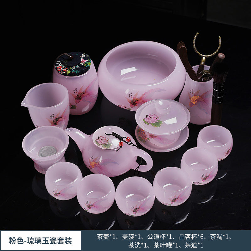 Chinese tea set glass good luck tea set a set of household tea cups ceramic Chinese style gift office a complete set