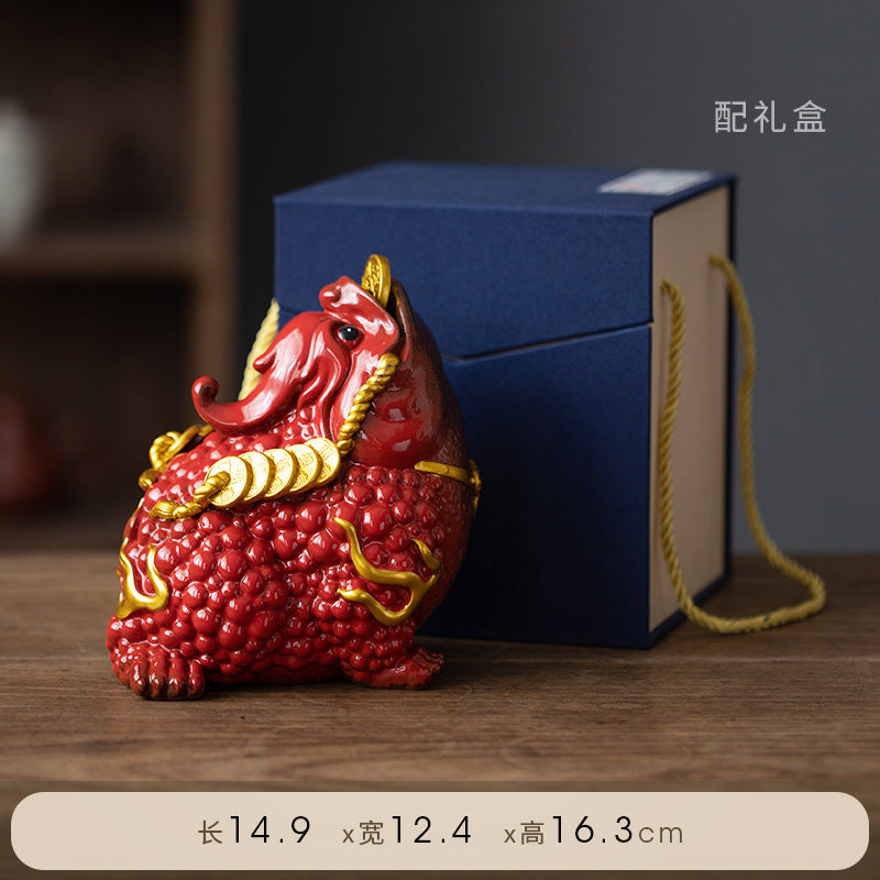 Dehua living room red ceramic golden toad opening business fortune three-legged toad large office porch crafts ornaments