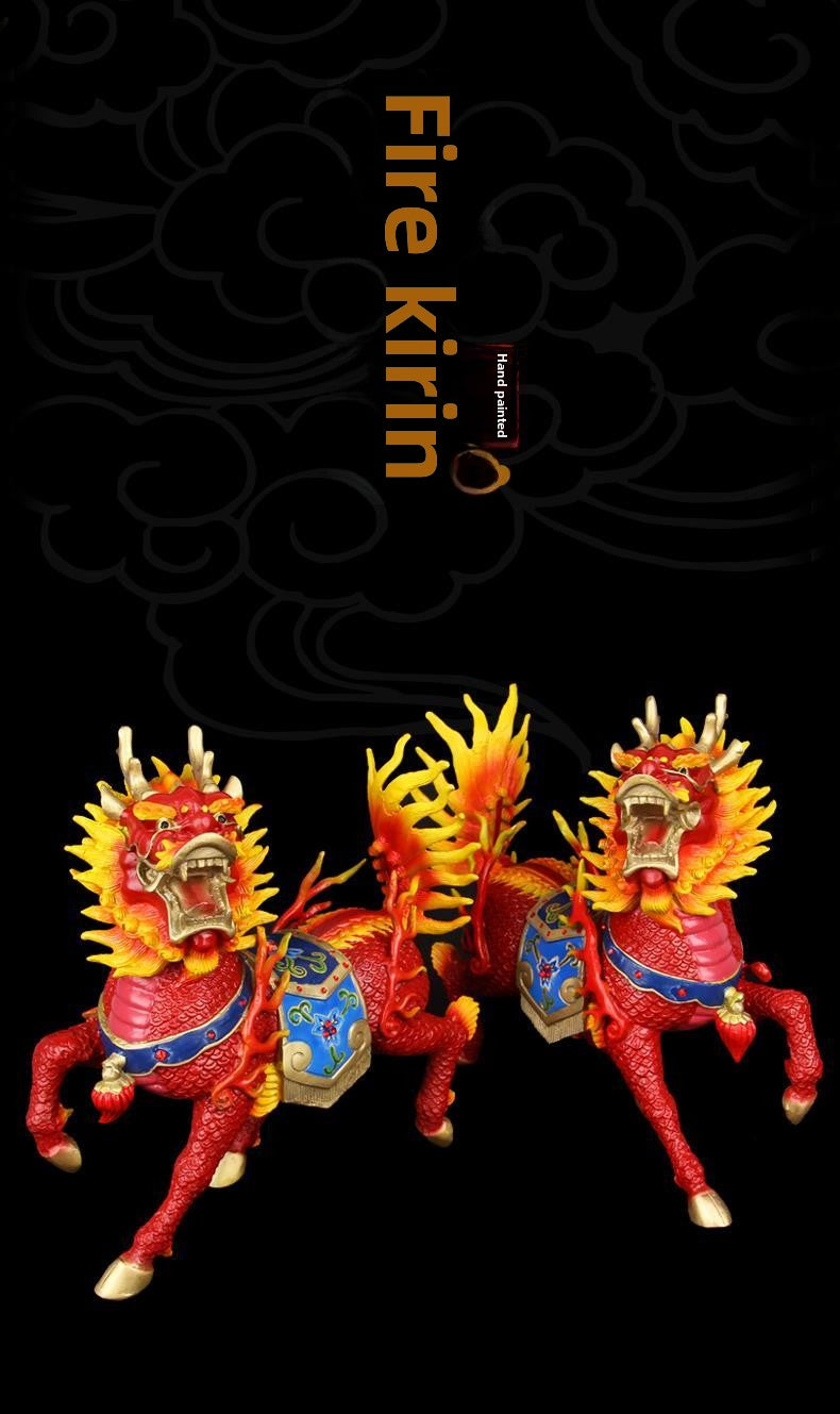 Painted fire unicorn ornaments copper unicorn ornaments a pair of brass crafts home porch living room decoration