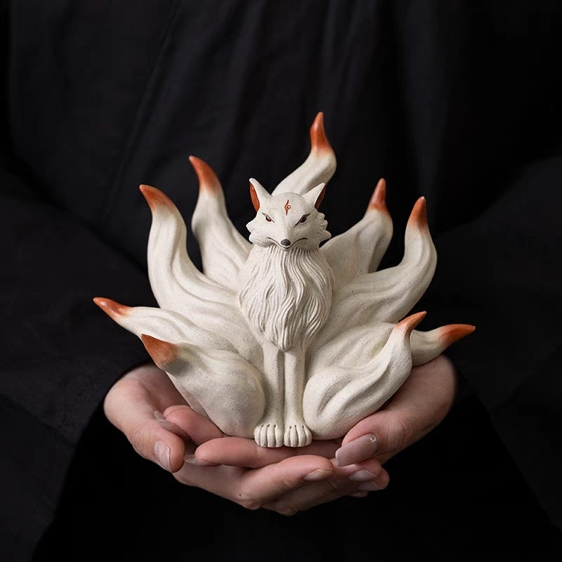 Yixing purple clay tea pet fox ornaments nine-tailed fox sculpture creative tea tray decoration accessories tea gift new