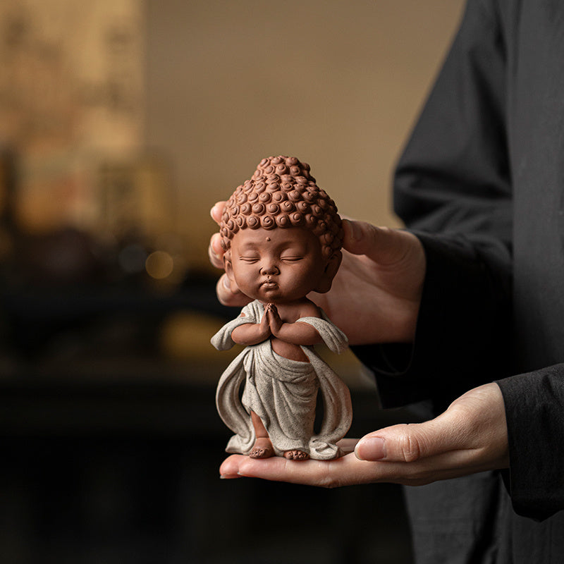 Chinese ceramic baby Buddha Zen ornaments office tea table desktop decorations cute prince Buddha tea pet