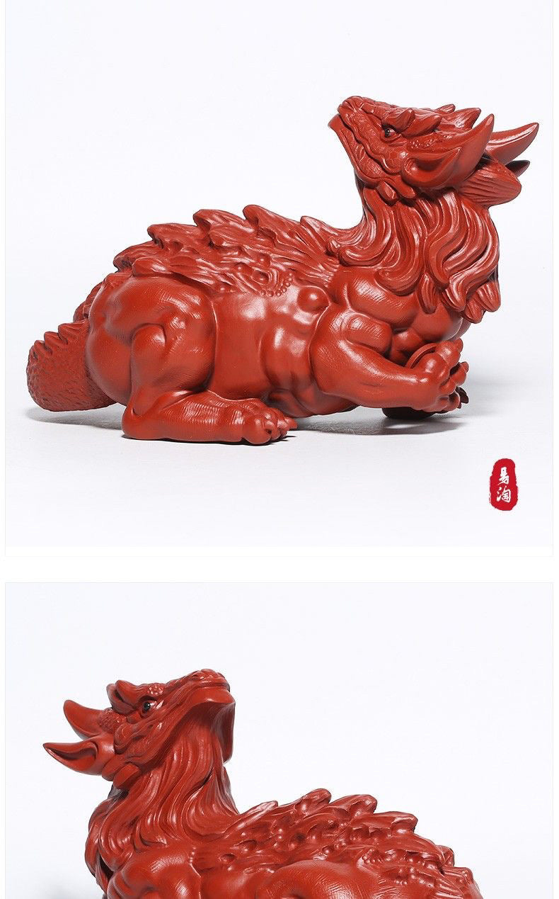 Yixing original purple sand Dahongpao handmade [lucky beast unicorn] can be raised creative boutique tea pet ornaments