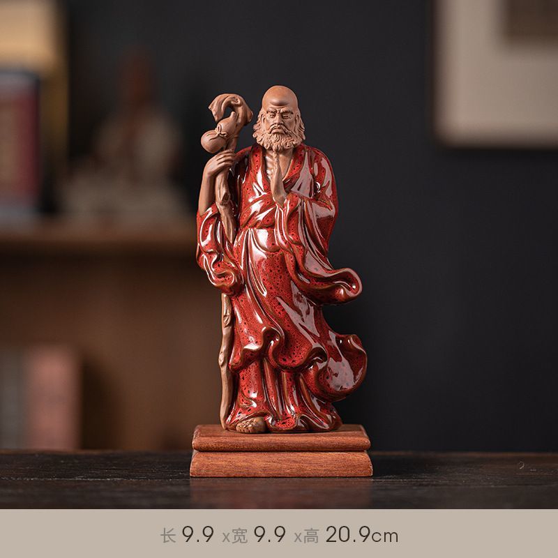 Zen ceramic sculpture of Bodhidharma, a figure on the desktop, a tea pet for the living room, a tea room, a shelf for decoration