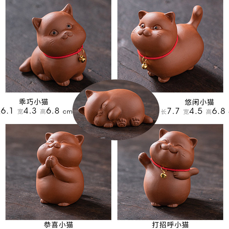 Yuxuan purple sand tea pet cute cat ornaments bell lucky cat creative tea play tea art home desktop ornaments