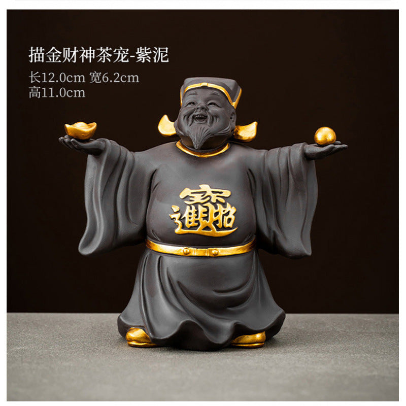 New original purple sand God of Wealth tea pet small ornaments to attract wealth and can be raised tea ceremony accessories tea table tea table decorations