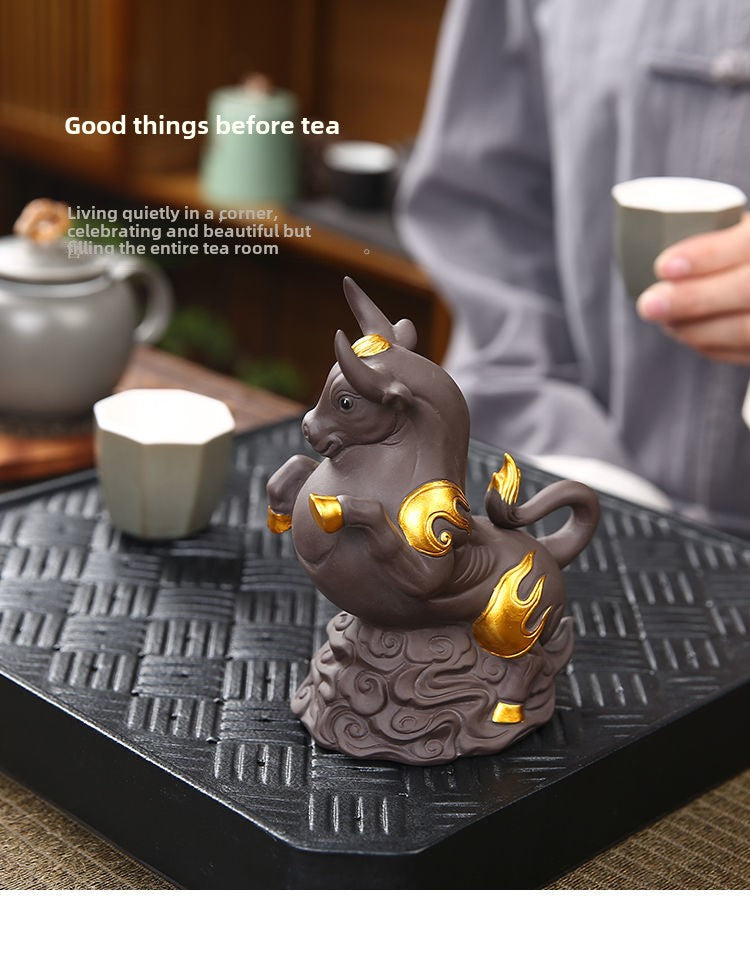 Purple clay zodiac ox fortune tea pet boutique can be raised ox year home gift decoration ornaments tea toys tea set spare parts