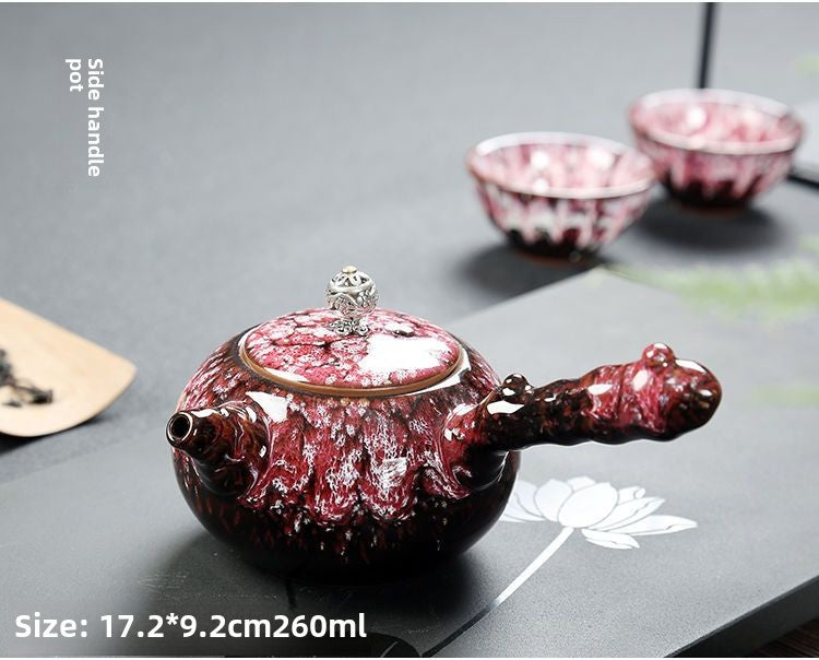 Kung Fu tea set household complete set office reception Jianzhan kiln change Jun kiln living room teapot tea cup simple