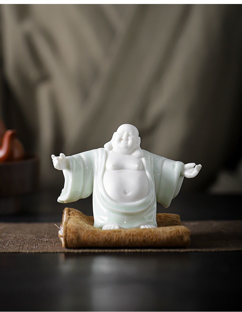 [Exquisite Ceramics] Dehua White Porcelain Maitreya Buddha Zen Tea Pet Ornaments Little Monk Tea Tray Tea Ceremony Supplies Accessories Car Decoration Supplies